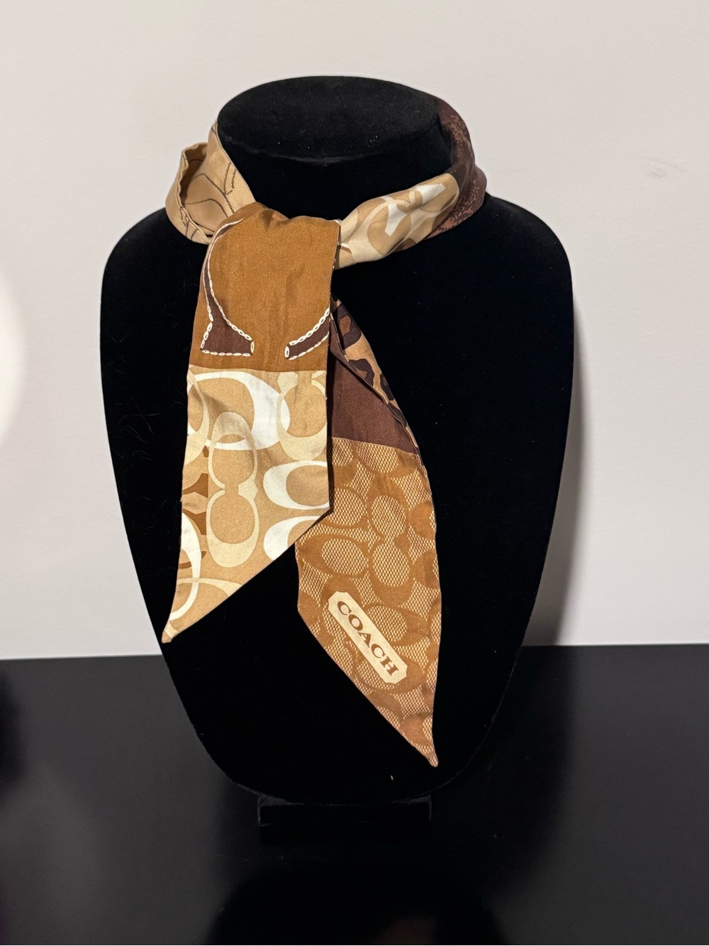 Coach Brown & Tan Signature Silk Neck Scarf